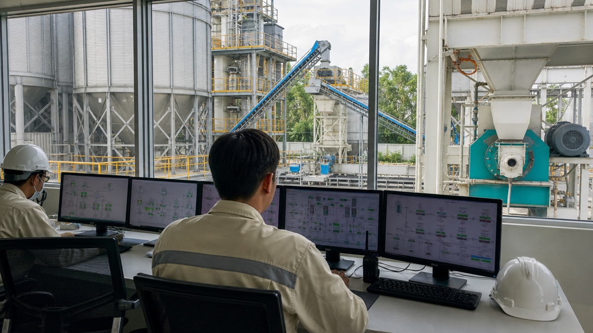 Phòng điều khiển tự động trong nhà máy thức ăn chăn nuôi