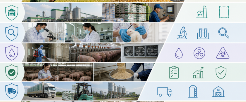 Sơ đồ bảy lớp rào chắn kiểm soát mối nguy trong chuỗi thức ăn chăn nuôi. Ảnh minh họa