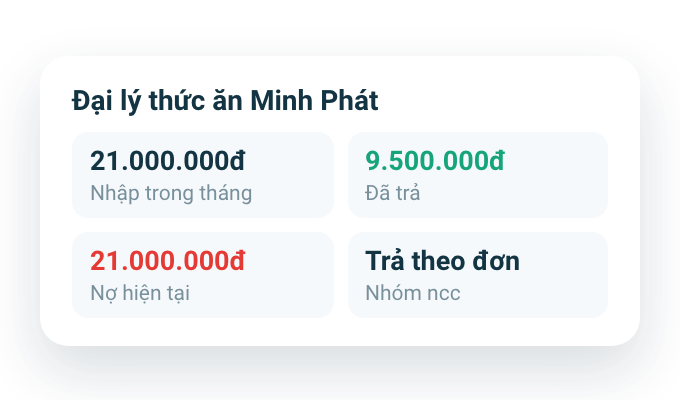Công nợ nhà cung cấp trong ứng dụng quản lý nhập hàng
