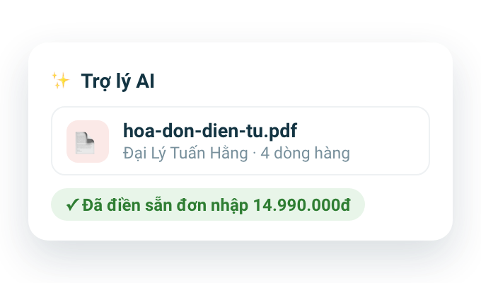 Trợ lý AI đọc hóa đơn PDF trong ứng dụng quản lý nhập hàng